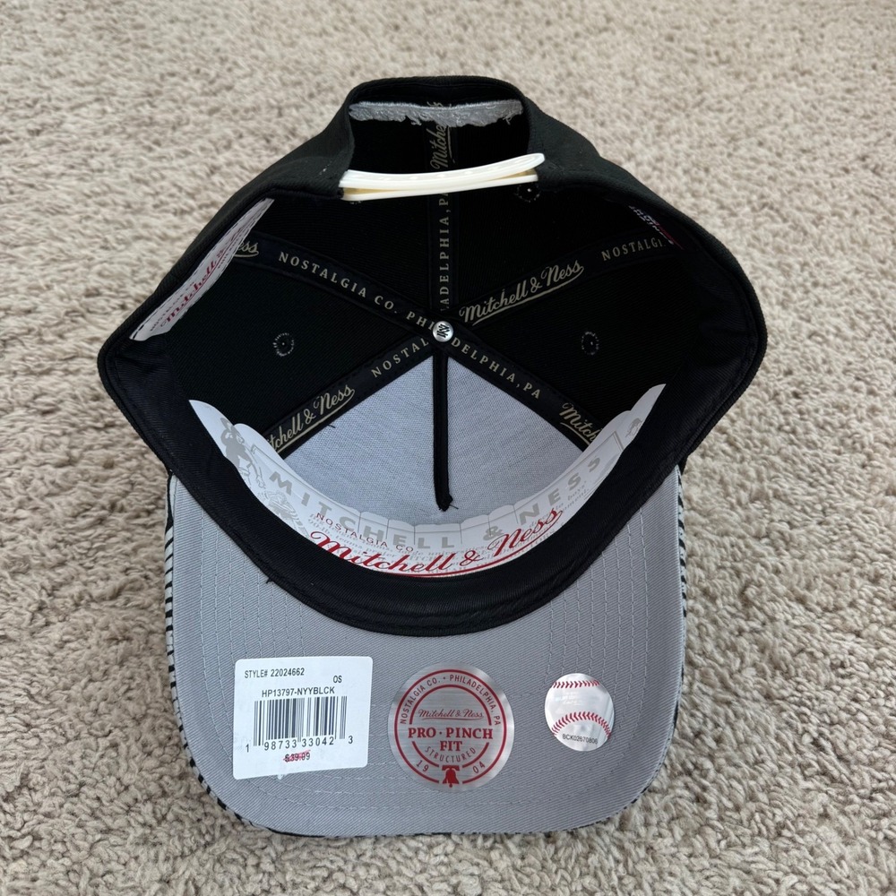 New York Yankees Hat Mitchell Ness Black Gray Palm Leaf‎ Snapback Pro Pinch Cap - Picture 4 of 9